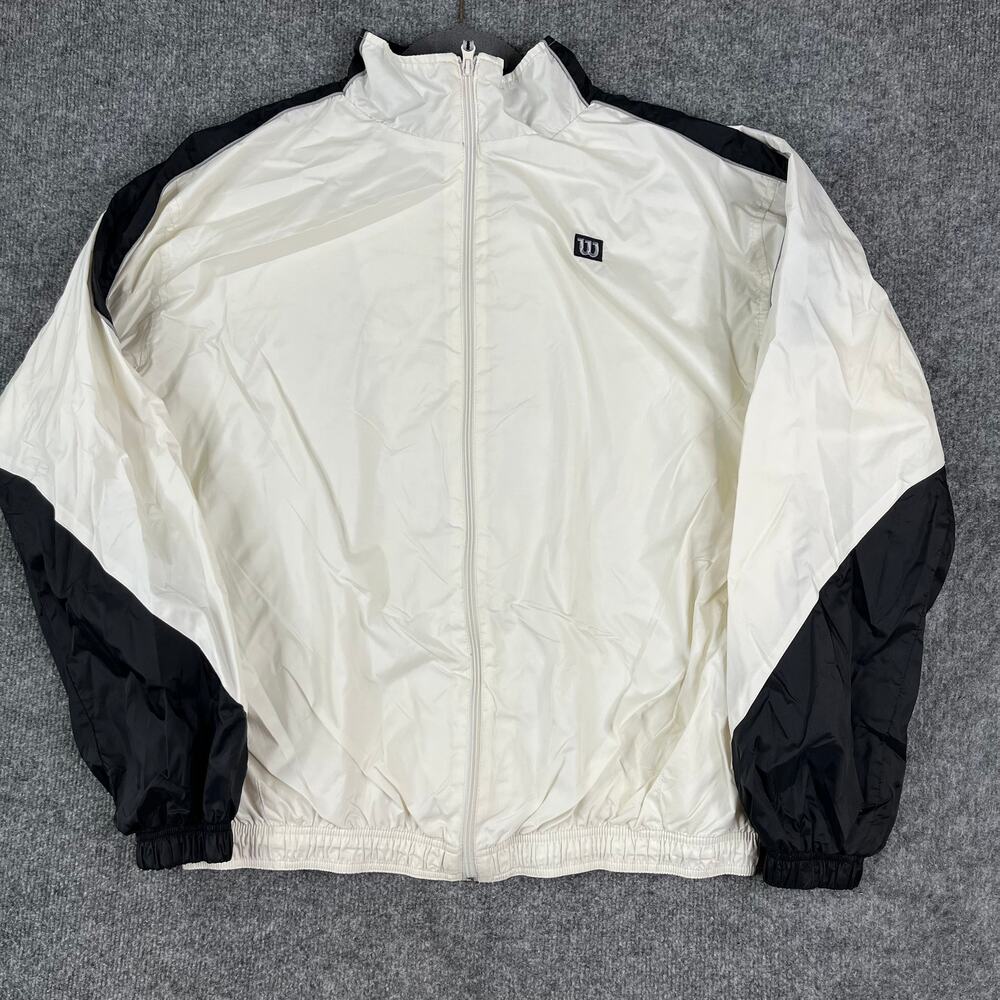 Wilson Jacket Mens Size XL White Black Full Zip Windbreaker Lightweight Athletic
